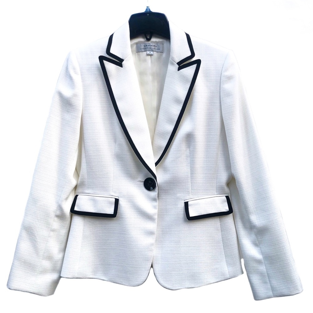Tahari White Linen Beautiful Career Blazer Formal Business Suit Jacket EUC 6